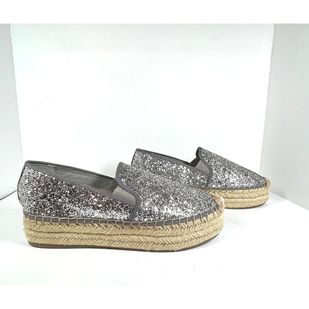 GUESS TAVA ESPADRILLE Silver sequin - Platform - Slip On Shoe -  Women's size 8